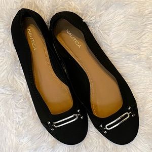 Nautica Black Fabric Flat with Silver Buckle Sz 8